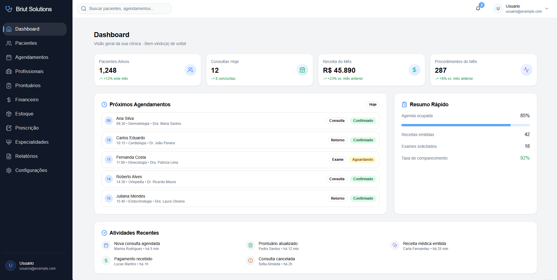 Briut Solutions dashboard